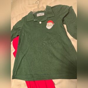 Green Polo with Santa Embroidery w/ Red Pants